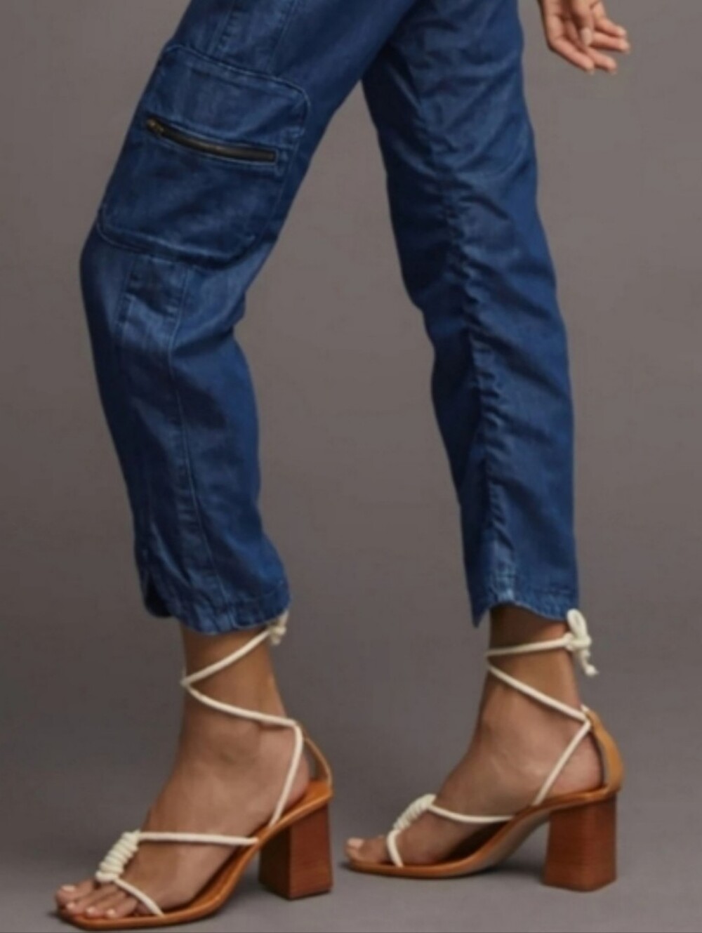 Pilcro Blue Denim Cottage Utility Jogger Jeans Ruched Legs Zipper Pockets Large - Picture 4 of 13